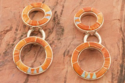 New Design by Calvin Begay Genuine Spiny Oyster Shell Sterling Silver Earrings